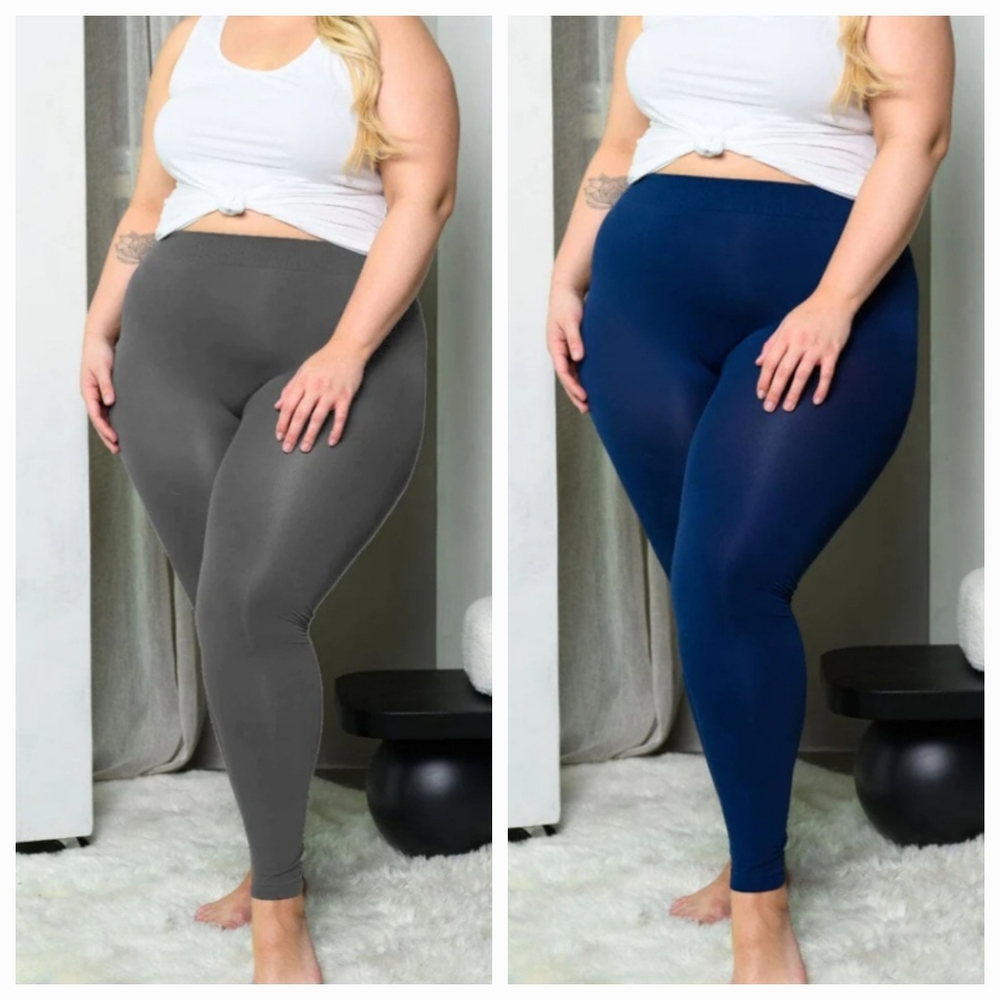 109. 2pc Plus Size Seamless Leggings/One Size( navy&charcoal)
